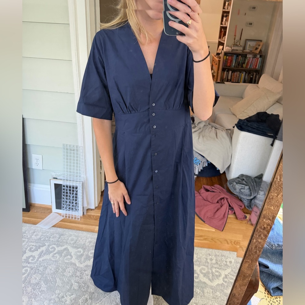 Momoni Navy Blue MARTINELLA DRESS  Women's Navy Button-Front Dress